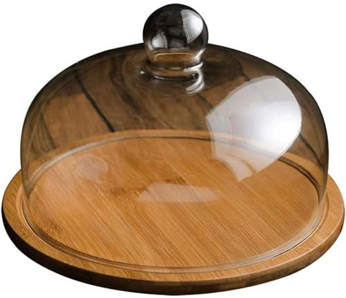 HSHTTKL Piatto per Burro di Grande capacità, Vassoio in Legno e Copertura in Vetro Antipolvere, Piatto per Torte, Scatola per Formaggi, per Piano di Lavoro e Frigorifero
