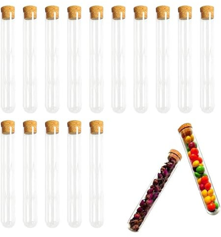 Reagenzgläser mit Korken kunststoff,Reagenzgläser Kunststoff,Reagenzglas mit Korken,12mm×75mm Transparent Reagenzgläsern,Reagenzglas,für Blumenvase Hochzeit Süßigkeiten,15 Stück (5ml)