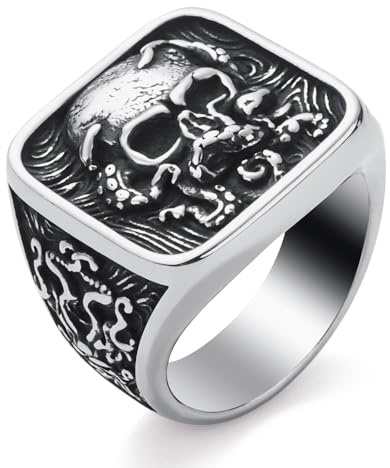 KIRTIJW Totenkopf-Ringe für Herren, Edelstahl, Totenkopf-Ring, Gothic-Stil, Biker-Ringe, Schmuck für Männer und Jungen, Größe 7–13, stahl, Kein Edelstein