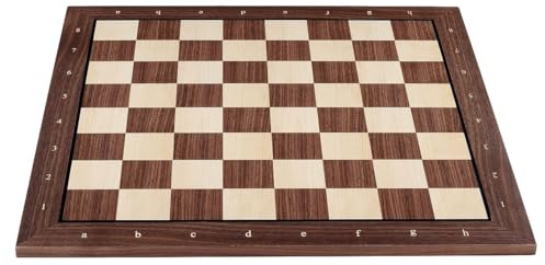 Sunrise Chess & Games Schachbrett Nr. 5 Plus Walnuss-Ahorn | 54 x 54 cm, Felder 55 mm, Mit Koordinaten, Schwarzer Rahmen, Walnuss-Ahorn-Intarsien