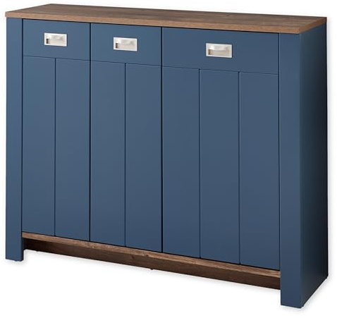 DIJON Schuhschrank in Parisian Blue, Haveleiche Cognac Optik - Modernes Schuhregal mit viel Stauraum für Ihre Schuhe - 130 x 105 x 38 cm (B/H/T)
