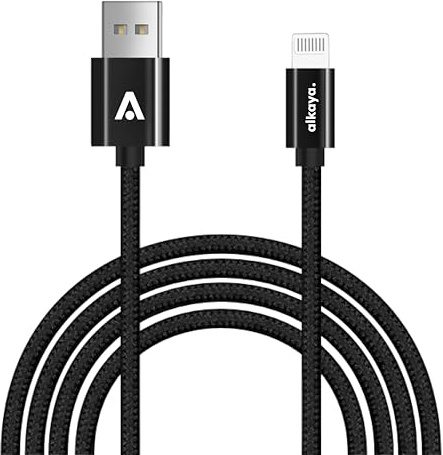 Alkaya. kompatibel mit iPhone 11, 12, 13, 14 Ladekabel USB-A und Lightning, Datenkabel geflochten,1m/12W schwarz