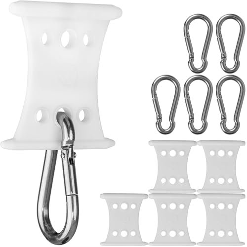 Markisenhaken für Kederschiene, 6 Pack, Weiß, für Kederleisten mit ∅ 5-6mm und ∅ 7-8mm, Set mit 6 x 60mm Edelstahl-Karabiner, Haken Wohnwagen Vorzeltkeder, Kederhaken Camping Markise, Aufhänger Keder