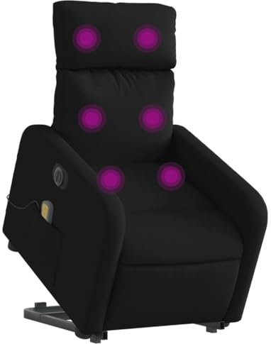 vidaXL Massagesessel, Sessel mit Aufstehhilfe Elektrisch, Relaxsessel mit Liegefunktion Vibrationsfunktion, Fernsehsessel Liegesessel Aufstehsessel, Schwarz Stoff