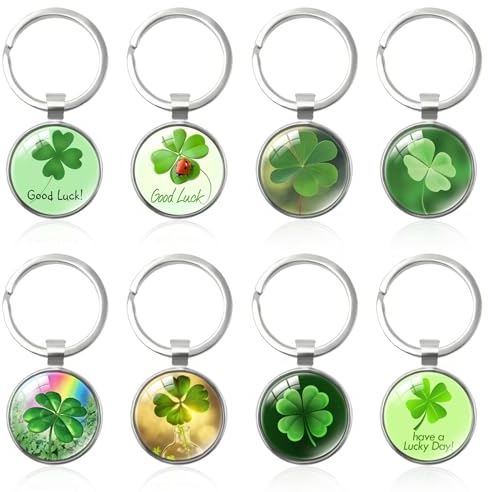 Keboyoe 8 Stück Glücksbringer Kleeblatt Schlüsselanhänger Kleeblatt Set Gastgeschenke Kleeblatt Schlüsselanhänger Glücksbringer Glückskleeblatt 3 cm für Dankeschön Geschenk für Freund Kinder Damen