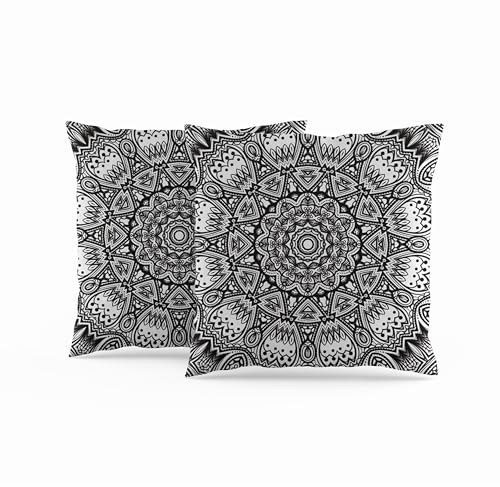 ggaimwf Marokkanische Kissenbezüge 40x40cm Schwarz Ethnische Boho-Kissen Indischer Stil Abstrakt Mandala Arabeske Meditation Hippie Modern Kissenhülle werfen für Sofa Wohnzimmer Kissenbezug 2er-Set