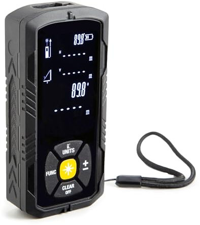 Velleman Laser-Distanzmesser 50m, präzises Messen für BAU und Innenausbau, digitales Messgerät, IP54, kontinuierliche Volumen- und Flächenmessung, Pythagoras-Funktion, Lange Batterielebensdauer,