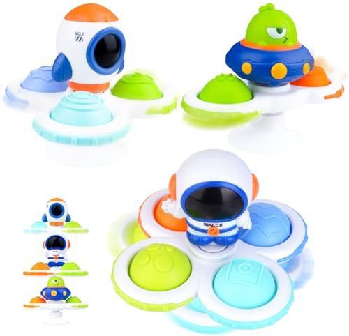 3 PCS Saugnapf Spielzeug für Kinder, Saugnapf Spinner Baby Spielzeug ab 1 Jahr, Sensorische Sensorik Spielzeug Geschenke für Jungen und Mädchen, Kleinkind Spielzeug für Badewanne Geburtstagsgeschenk