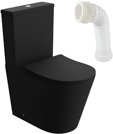 LAVITA Einteilige Stand-WC Mit Eingebautem Spülkasten NEPTUN BLACK | Deckel Mit Absenkautomatik | Keramik Toilette Spülrandlos | Toilettenschüssel | Set Toilettenbecken Stehend + WC-Anschlussstück