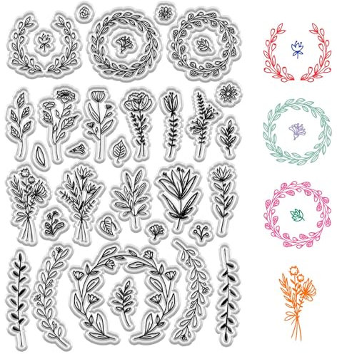 craspire Blumen-Stempel Aus Transparentem Gummi, Girlande, Blätter, Vintage-Pflanze, Wiederverwendbar, Transparentes Silikon-Stempelsiegel Für DIY-Scrapbooking, Journaling, Kartenherstellung, Dekor