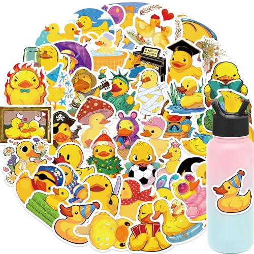 50 Stück Sticker Kinder kleine gelbe Ente Niedliche Mädchen Jungen Wasserfeste Vinyl Aufkleber für Scrapbook Skateboard Laptop Koffer Helm Motorrad Auto Fahrrad Handy, Kindergeburtstag Party deko