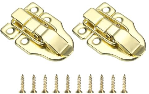 QUARKZMAN 2 Pcs Cadenas à Loquet en Forme de Bec de Canard, 60 x 40mm Loquet de Boîte Rétro en Métal Boucle en Forme de Bec de Canard Sans Trou de Cadenas avec Vis pour Valise Boîte, Or.