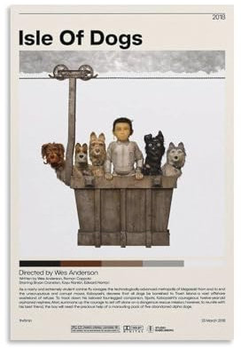 DRDPLXGU Isle of Dogs Wes Anderson, Retro-Filmposter, Leinwand, Poster, Schlafzimmer, Dekoration, Landschaft, Büro, Raumdekoration, Geschenk, 30 x 45 cm