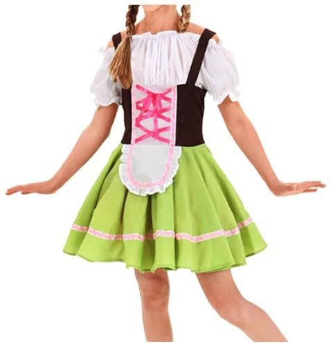 Halloween Witch Dress for Women Gothic Short Sleeved Dress Skirt Suit Clothes Medieval Rings Antique (Green-C, XL)