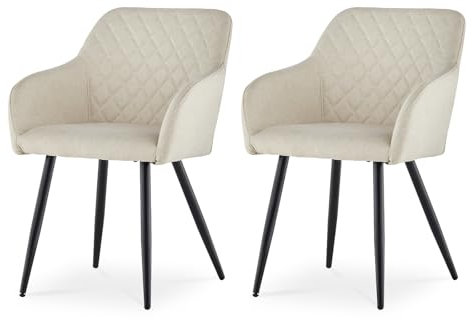 CLIPOP Esszimmerstühle 2er Set, Beige Küchenstühle Leinenstoff stühle Polsterstühle mit Armlehne Metallbeine Polstersessel Stühle für Esszimmer Küche (2, Leinen Beige)