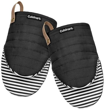 Cuisinart Mini Oven Mitts – 5.5” x 8” Heat-Resistant Kitchen Mitts for Oven with Non-Slip Printed Silicone, Cotton Filling, and Faux Leather Loop – Durable Oven Mitt Set for Cooking & Baking (Horizon)