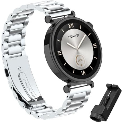BRLYYOE Metal Correa Compatible para Huawei Watch GT4 (41mm), 18mm Pulsera de Repuesto de Acero Inoxidable Ajustable Con Herramienta Correas para Huawei Watch GT4 (41mm)