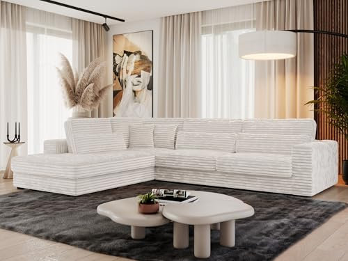 MKS MEBLE Ecksofa Sofa L-Form Beige Cord, Wohnlandschaft L-Form, Couch L Form, Sofagarnitur Couchgarnitur Polsterecke, Breite: 316 cm - Savona L - Beige Cord - Links