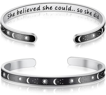 Yifnny Inspirationsarmband, Graviertes Edelstahlarmband Verstellbares Armband Sonne und Mond Armband Schmuck Ladies Friendship Geschenk (She believed she could ... so she did)