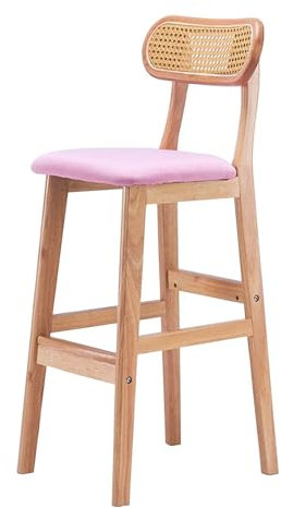 Taburetes de bar acolchados de lino moderno con respaldo y patas de madera para isla de cocina, color rosa