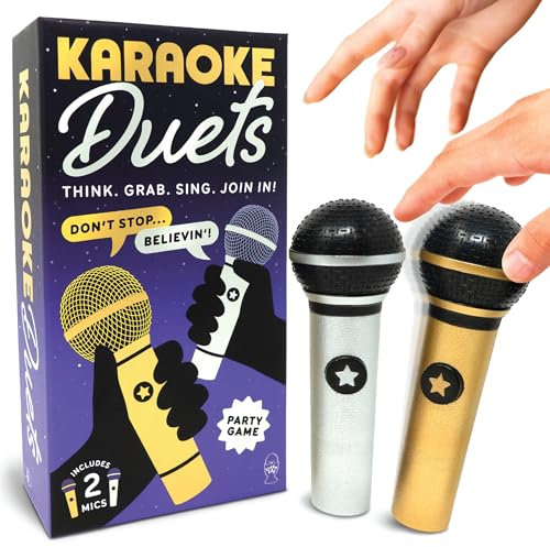 Lucky Egg Karaoke Duets – Unleash Your Inner Diva with Our Card Game for Adults – Singing and Music Games with 2 Prop Mics & 300 Lyrics (150 Cards) – Family Games for Kids and Adults (2-10 Players)