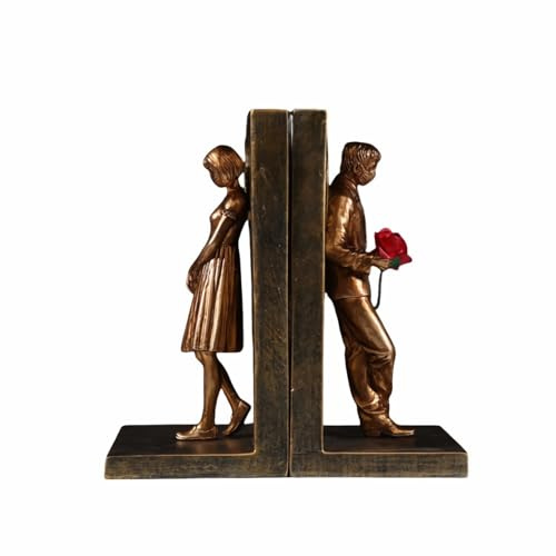 Lot de 2 serre-livres robustes et décoratifs antidérapants pour salon, chambre, bureau et hôtel (doré)