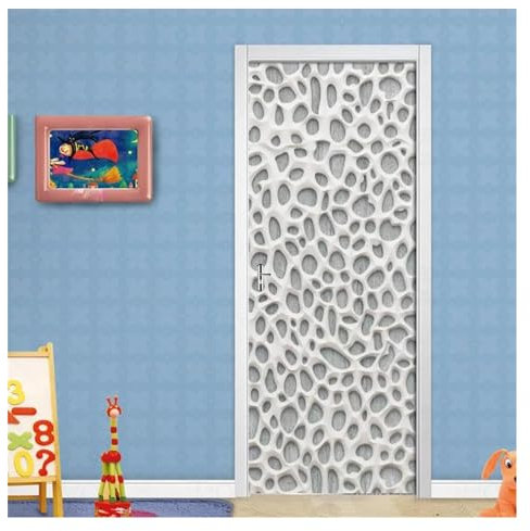 Türtapete Selbstklebend DIY Tür Aufkleber 3D Nordic Moderne Gips Hohl Wandbild Tapete PVC Wand Aufkleber Wohnzimmer Tür Wohnkultur(95x215cm)