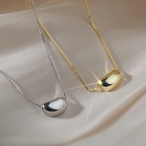 Damenmode 18 Karat vergoldet Edelstahl süße Bohnen Charm Halskette Kette-Gold