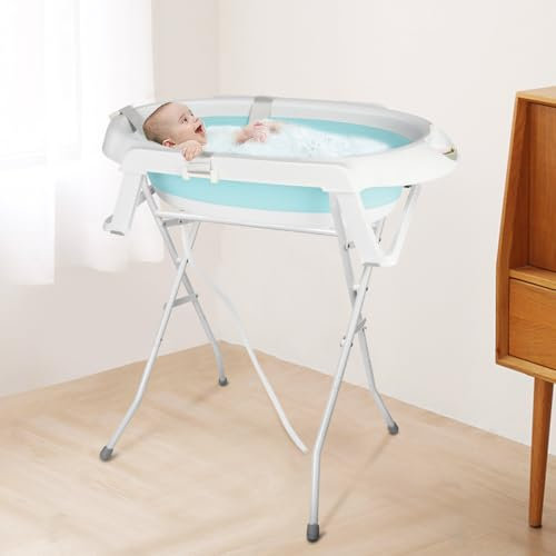 Baignoire Bebe avec Coussin, Baignoire Pliable BéBé Nouveau avec Thermometre Digital, pour Bébé De 0 à 24 Mois (Vert-D)