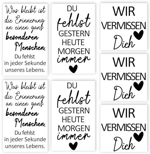 Grabkerzen-Aufkleber Set, 7 Stück, Dekoratives Gedenklicht-Design mit deutschen Trauersprüchen, Selbstklebend