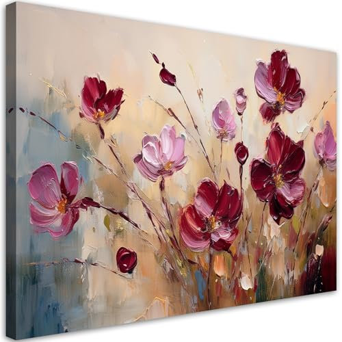 Feeby Bilder - Foto Geschenk - Rote Mohnblumen gemalt - 30x20 1tlg - Leinwandbilder Wohnzimmer - Wandbild über dem Bett - Bild Schlafzimmer - Aesthetic Zimmer Deko - Modern Pictures