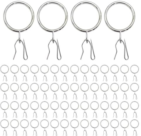 60 piezas de anillos de metal para drapeado y ganchos, perfectos para cortinas de sala de estar o dormitorio, negro/plateado