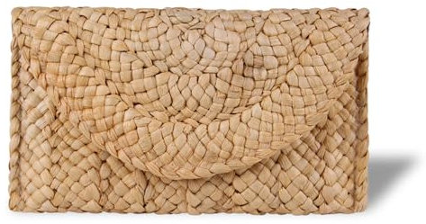 LQTSLFM Clutch Stroh Damen, Boho Handtasche aus Stroh, Strandtaschen Damen Sommer, Freizeit Clutch aus Stroh für Urlaub Reise Party Hochzeit (Braun)