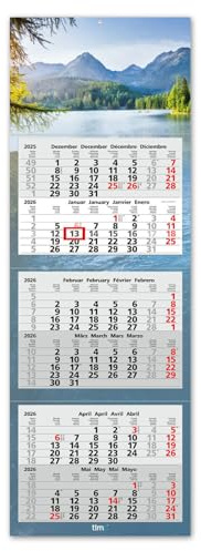 Timr 6-Monatskalender 2026, Wandkalender, 95 cm lang, See - tr355 | für Büro, mit Datumsschieber, mit Abreißblock, mehrsprachig D/GB/F, mit gesetzlichen Feiertagen, große Jahresübersicht