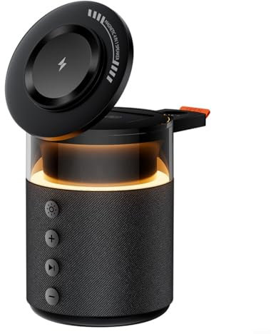 FACAIIO 3-in-1 Night Light Wireless Speaker with Magnetic Wireless Charger Compatible For iPhone 16 15 14 Series For AirPods(Black)
