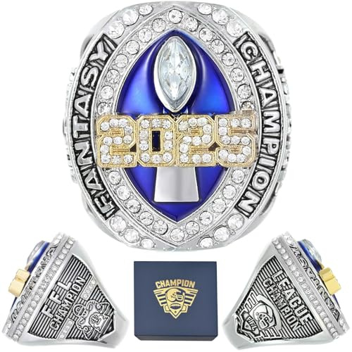 Numfog 2025 Fantasy Fußball Ring mit Ringbox Trophäe Award für Fantasy Football League Gewinner Tolles Geschenk für Fußballfans