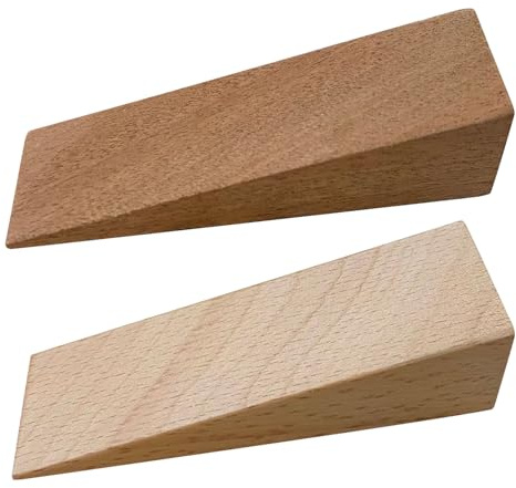 2-Pack Heavy Duty Beech Wood Door Stoppers for Secure Door Holding