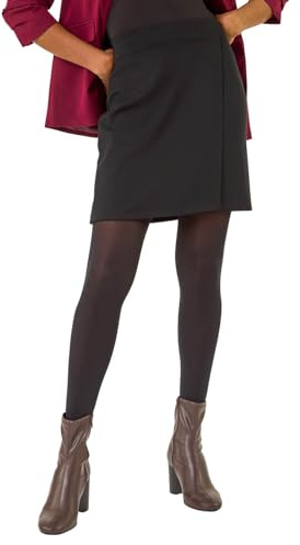 Roman Originals Wrap A-Line Stretch Skirt for Women UK - Ladies Everyday Autumn Winter Comfy Soft Evening Vacation Work Party Night Out