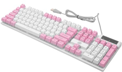 DOITOOL Teclado Mecánico USB Retroiluminado con Teclas Resistentes al Desgaste Diseño Rosa y Blanco para Gaming y Escritura para Oficina y Hogar