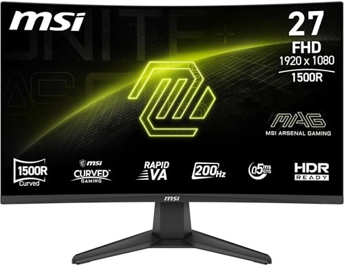 msi MAG 276CFA E20 Monitor Gaming 27 FHD Curvo 1500R, Pannello Rapid VA 1920x1080, 200 Hz, 0,5 ms (GtG), HDR Ready, AMD FreeSync Premium, Eye Care,HDMI 2.0b, DP 1.2a, Design Frameless, VESA 100 mm | Lastra Rapid VA 1920x1080, 200Hz, 0,5ms, curvatura 1500R, compatibile VESA, HDMI, DisplayPort, FreeSync Premium
