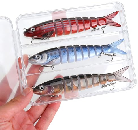 KQDRAVINE 3 Stück Gummifische Angelköder Köder Set mit Aufbewahrungsbox, Kunstköder Wobbler Hecht Fische Köder für Hecht, Barsch, Zander, Gummifische für Hecht & Zander, Für Süßwasser und Salzwasser