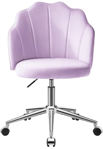 Eufurnibi Vanity Chair for Dressing Table with Wheels, Comfy Office Chair for Home& Bedroom, Height Adjustable&Easy Assembly (Velvet, Purple)