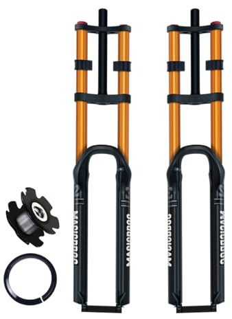 HWEVDHJ 26 27,5 29 Pouces VTT Fourche À Suspension Air 1-1/8 Tube Droit Fourches Avant De Frein À Disque 180mm Voyage Fourche De Descente Droite À Double Épaule 9mm QR(Gold,27.5inch)