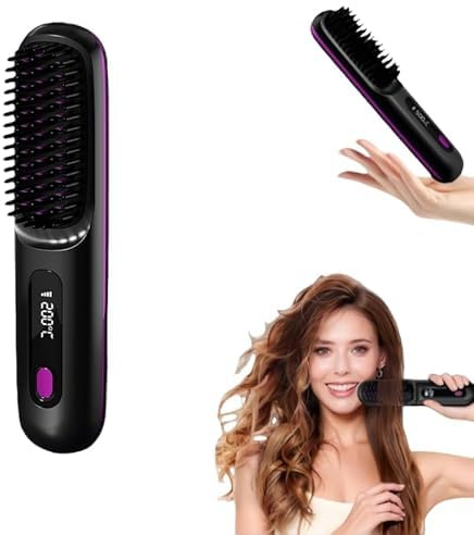 Cefryna Stylingbürste Für Kurze Haare, 2026 Neu Tragbare Glättungsbürste Für Haarstyling, Wiederaufladbare Beheizte Stylingbürsten (Schwarz)