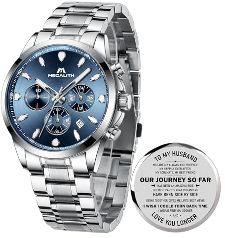 MEGALITH Herren Uhr Edelstahl Armbanduhr: Chronograph Analog Wasserdicht Herrenuhr mit Leuchtend Datum - Elegantes Geschenk für Business Männer