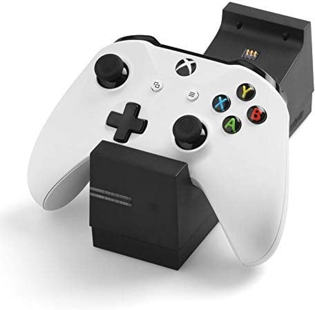 snakebyte Xbox One TWINCHARGE X - Black - Charger/Charging Station for Xbox One S/X/Elite Controller/Gamepads, 2 Rechargeable Batteries 800mAh, Dual Channel Charge, LED Charge Status Indicator