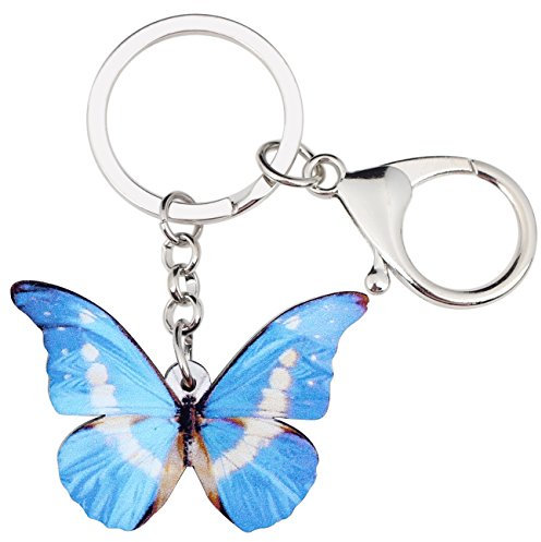 BONSNY Regenwald Morpho Helena Schmetterling Schlüsselanhänger für Frauen GIFT Ringe INSECT Charms¡ (Blau)