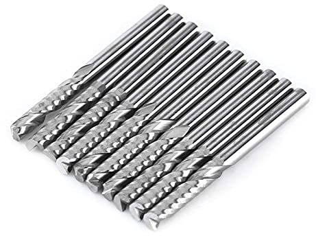 Akozon 10pcs Cortador de Fresador 3.175 * 15 MM Solo Flauta Carburo de Tungsteno End Mills CNC bits para Madera Corte de Acrílico Conjunto