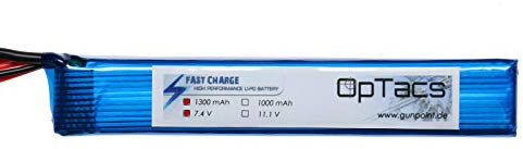 OpTacs LiPo Akku 7,4V 1300mAh 25C mit Micro Tamiya Stecker – leistungsstarker Airsoft Akku für AEG Softair Waffen – kompakte Bauweise, schnelle Ladezeiten, konstante Spannung