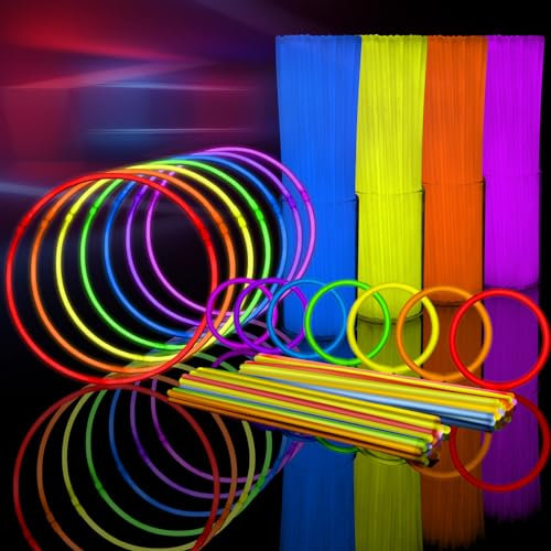 Vicloon Braccialetti Luminosi, 100 Pezzi Fluorescenti Glow Stick, Bagliore Colorato Bastoni Bulk con Connettori per Party, Feste e Carnevale, Glowsticks Bagliore Colorato Party per Creare Bracciali